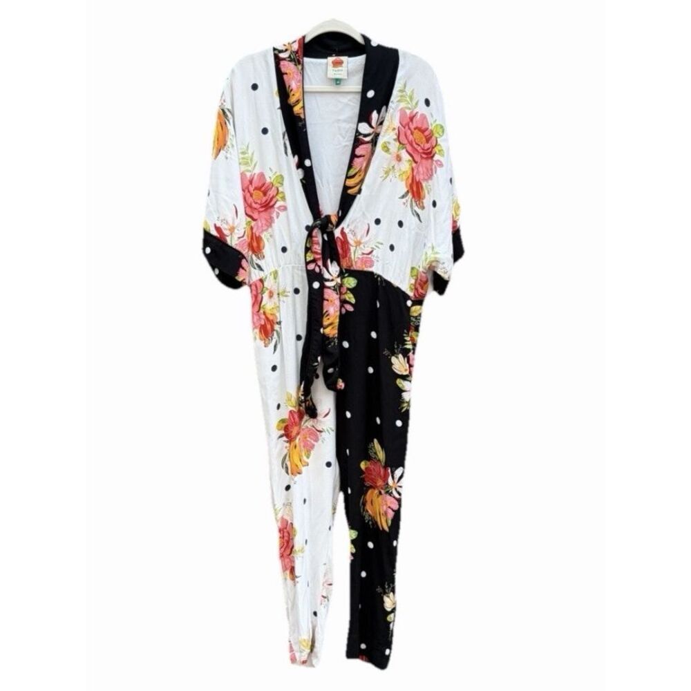Farm Rio Mixed Nanaju Jumpsuit M Floral Polka Dot Tropical Whimsy Cottagecore - Picture 9 of 16